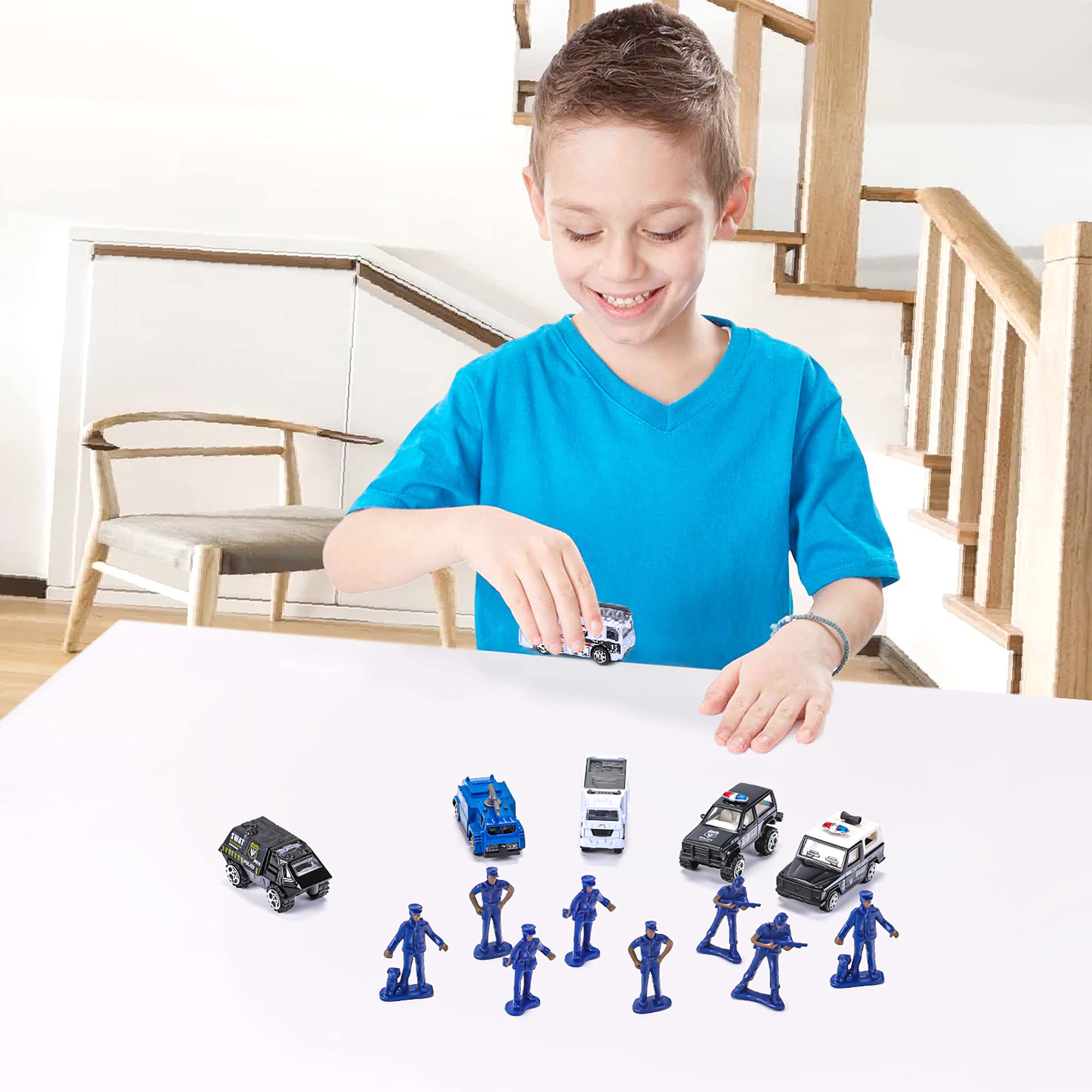 Amazon | DUNRIOG TOYS 14個パック ダイキャスト警察レスキュー
